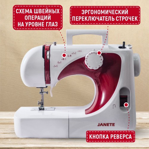 Бытовая швейная машина JANETE 565 (Red 202C)