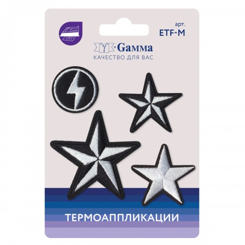 Gamma ETF-M Термоаппликации № 04 4 шт 04-402 Звезды и круг 6 х 6 см
