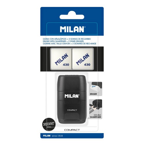 Milan Набор ластик и точилка для карандашей COMPACT + 2 запасных ластика BYM10140DW