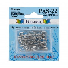 Булавки английские Gamma PAS-22 под серебро сталь в блистере 25 шт 22 мм .