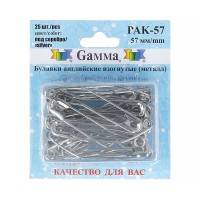 Булавки английские Gamma PAK-57 изогнутые под серебро сталь в блистере 25 шт 57 мм .