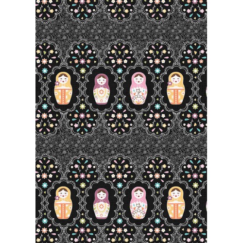 Ткань для пэчворка PEPPY КРОШКИ-МАТРЁШКИ ФАСОВКА 50 x 55 см 146 г/кв.м 100\% хлопок КМ-03 черный