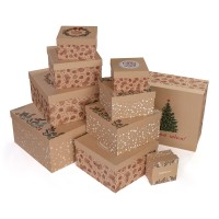 Stilerra SBOX-SKN5-10 Набор подарочных крафт-коробок 10 в 1 10 х 10 х 6 - 28 х 28 х 15 см 01 С Новым годом!