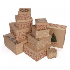 Stilerra SBOX-SKN5-10 Набор подарочных крафт-коробок 10 в 1 10 х 10 х 6 - 28 х 28 х 15 см 01 С Новым годом!