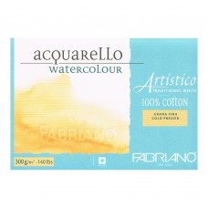 Fabriano Альбом для акварели Artistico Traditional White 100\% хлопок 300 г/м2 A3 30 х 45 см склейка с четырех сторон 20 л. 19013045 среднезернистая