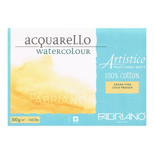 Fabriano Альбом для акварели Artistico Traditional White 100\% хлопок 300 г/м2 A3 30 х 45 см склейка с четырех сторон 20 л. 19013045 среднезернистая