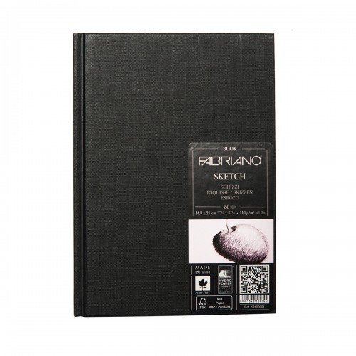 Fabriano Блокнот для эскизов Sketch Book 110 г/м2 A5 14.8 х 21 см сшивка 80 л. портретный 19100001 мелкозернистая
