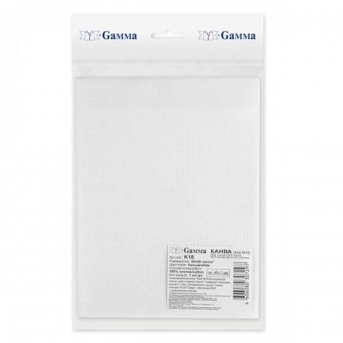 Канва K18   "Gamma"   Aida №18   ФАСОВКА   100\% хлопок   30 х 40 см ± 2 см белый