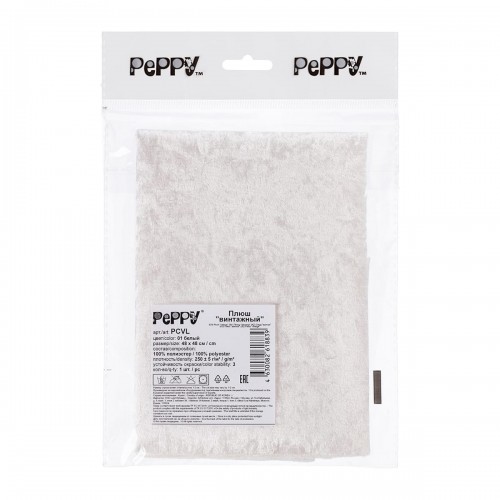 "PEPPY"   Плюш "винтажный"   PCVL   ФАСОВКА   48 x 48 см  250 г/кв.м ± 5   100\% полиэстер 01 белый