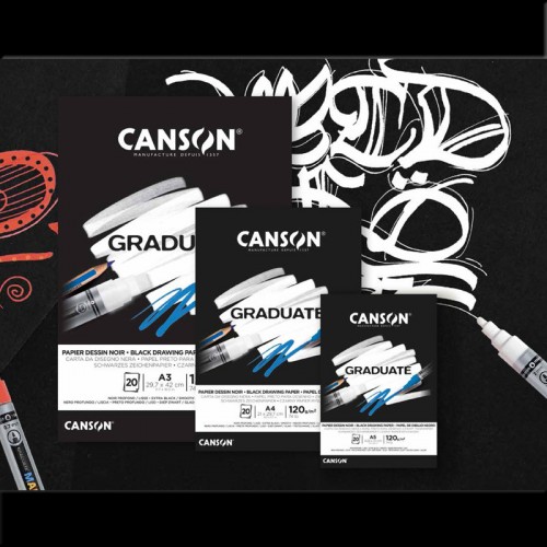 "Canson"   Альбом для смешанных техник "Graduate"   120 г/м2  A3   29.7 х  42 см  склейка с одной стороны   20 л. C400110387 Черная бумага