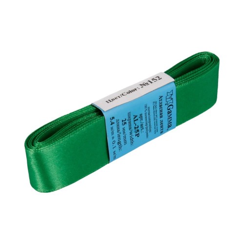 Лента атласная 25 мм ( 1 ")  "Gamma"   AL-25P   ФАСОВКА   5 x  5.4 м №152 зеленый