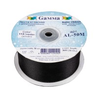 Лента атласная 50 мм  "Gamma"   AL-50M   двухстор. с металл. нитью   33 м ± 2 м  2-й сорт  №113 чёрный/серебро