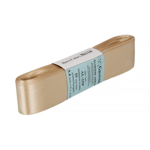 Лента атласная 25 мм ( 1 ")  "Gamma"   AL-25P   ФАСОВКА   5 x  5.4 м №118 св.бежевый