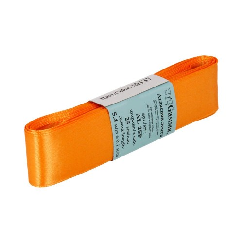 Лента атласная 25 мм ( 1 ")  "Gamma"   AL-25P   ФАСОВКА   5 x  5.4 м №137 оранжевый