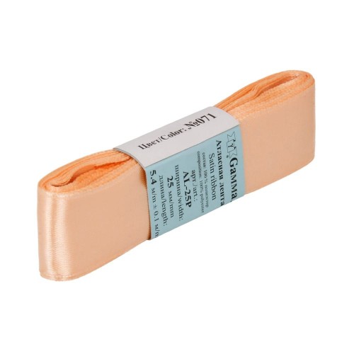 Лента атласная 25 мм ( 1 ")  "Gamma"   AL-25P   ФАСОВКА   5 x  5.4 м №071 св.кремовый