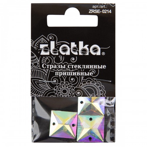 Страз "Zlatka"   ZRSE-0214   AB-Crystal   14 х  14 мм  стекло   5 x  3 шт  в пакете с картонным еврослотом №02 перламутровый (AB-crystal)