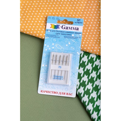 Иглы для быт. шв. машин "Gamma"   NT № 75   для трикотажа   5 шт  в блистере №75