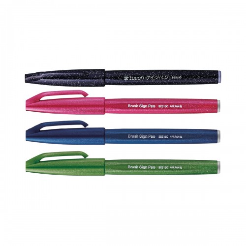 "Pentel"   Набор Brush Pen в картоне, 4 цвета   от 0.2 мм   4 цв.  кисть SES15-4