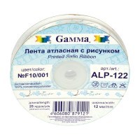 Лента атласная 12 мм ( 1/2 ")  "Gamma"   ALP-122   с рисунком   22.8 м ± 0.5 м G9/001 кораблик/белый