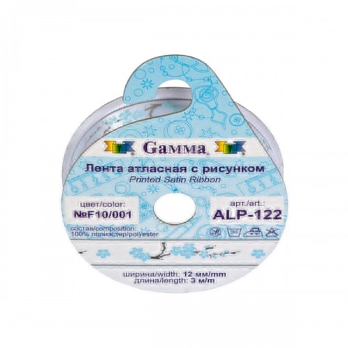 Лента атласная 12 мм ( 1/2 ")  "Gamma"   ALP-122   с рисунком   ФАСОВКА   5 x  3 м R3/129 розочки/голубой