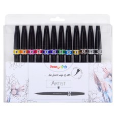 "Pentel"   Набор брашпенов Pentel Brush Pen Artist в картон. упак.   0.5 - 5 мм   12 цв.  кисть/круглое тонкое SESF30C-12