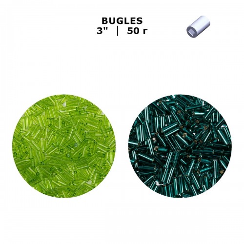 Бисер Чехия BUGLES   351-12001   6.8 мм  3 "  50 г 50100 св.зеленый