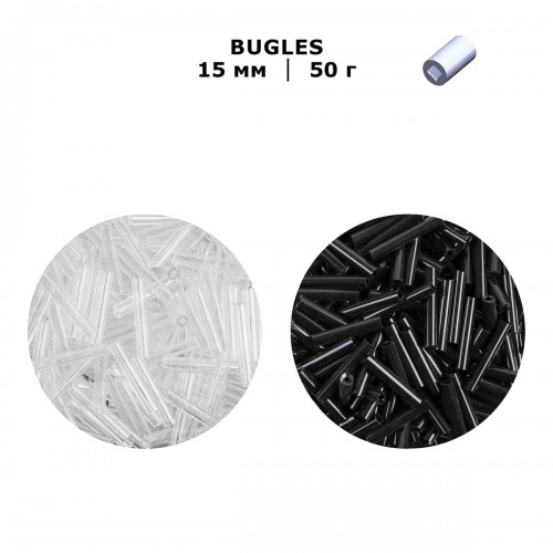 Бисер Чехия BUGLES   351-12001   15 мм  50 г 23980 черный