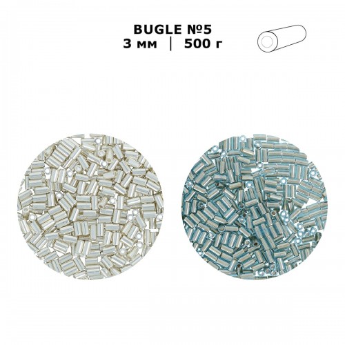 Бисер Япония "TOHO" BUGLE №5   3 мм  500 г №0993 св. серый с золотым центром