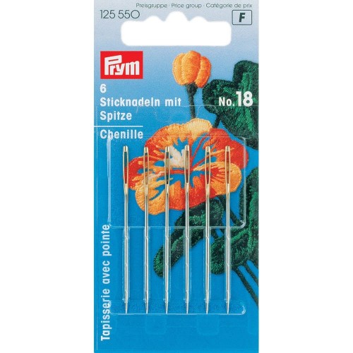 Иглы для шитья ручные "PRYM"   125550   для вышивания острые  №18   6 шт.  в блистере .