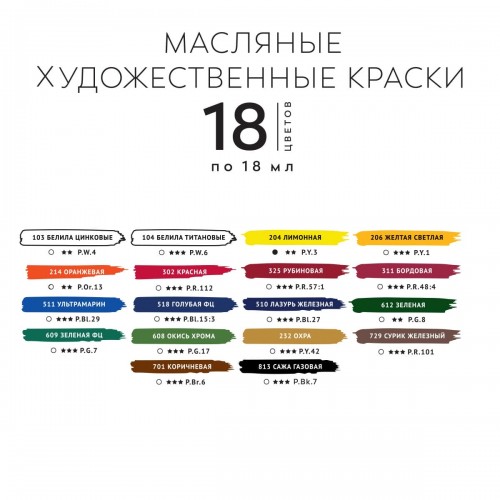 Краска масляная "Аква-колор"   "Изостудия"   Набор масляных красок   IZO-OP-1818   18 цв. х  18 мл .