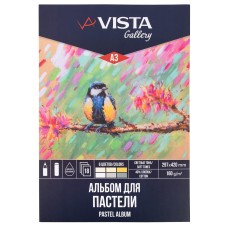 "VISTA-ARTISTA"   Альбом для пастели   PCPS-A3   160 г/м2  A3   29.7 х  42 см  склейка с одной стороны   18 л.  6 цв. "Синичка" светлые тона