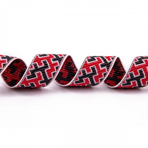 Лента жаккардовая 24 мм  "Gamma"   С3772Г17 рис.9615   25 м  отделочная "Орнаменты и узоры народов севера" белый-красный-черный