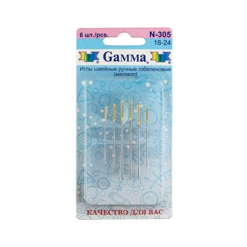 Иглы для шитья ручные "Gamma"   N-305   гобеленовые №18-24   6 шт.  в блистере острие закругл.