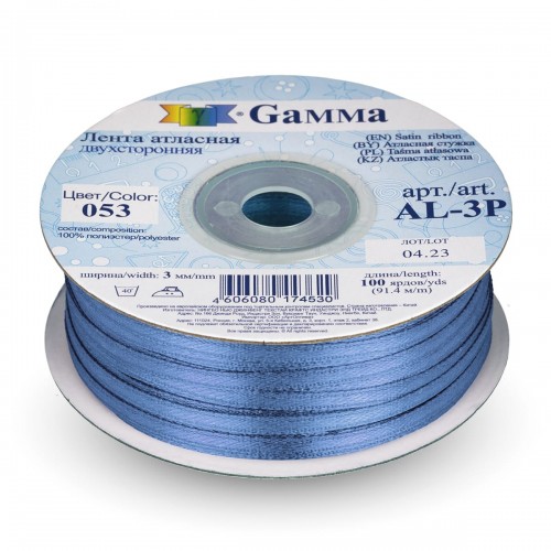 Лента атласная 3 мм ( 1/8 ")  "Gamma"   AL-3P   двухстор.   91.4 м №053 серо-сиреневый