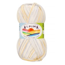 Пряжа ALPINA "KATRIN"   100\% мерсеризованный хлопок   10 шт. х  50 г  140 м ± 10 м №027 белый-желтый-сиреневый