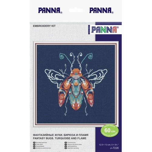 Набор для вышивания "PANNA" J-7228   "Фантазийные жуки. Бирюза и пламя" 12.5  х 13  см