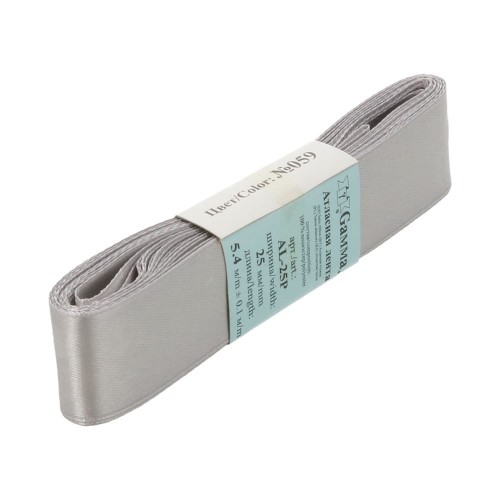 Лента атласная 25 мм ( 1 ")  "Gamma"   AL-25P   ФАСОВКА   5 x  5.4 м №059 серый