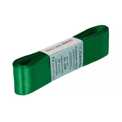 Лента атласная 25 мм ( 1 ")  "Gamma"   AL-25P   ФАСОВКА   5 x  5.4 м №035 зеленый