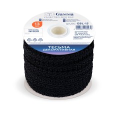 "Gamma"   тесьма декоративная "Булет"   GBL-15   13 мм  33 м ± 0.5 м №039 черный