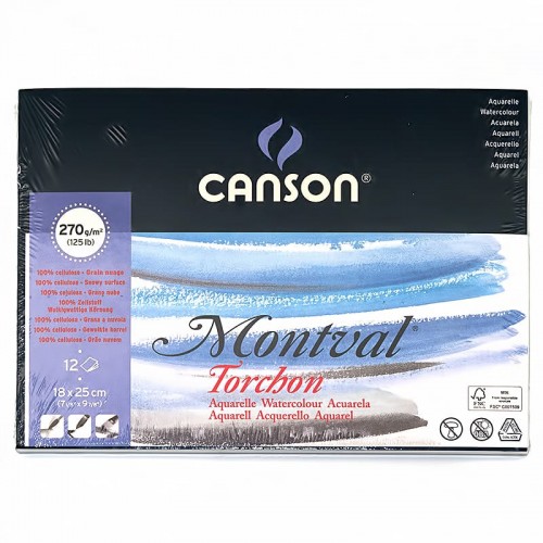 "Canson"   Альбом для акварели   270 г/м2  18 х  25 см  склейка с одной стороны   12 л. снежное зерно C200807323 крупнозернистая