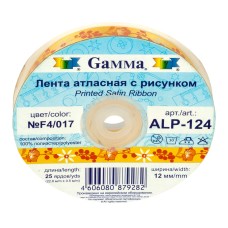 Лента атласная 12 мм ( 1/2 ")  "Gamma"   ALP-124   с рисунком   22.8 м ± 0.5 м F40/134 цветы/зелёный