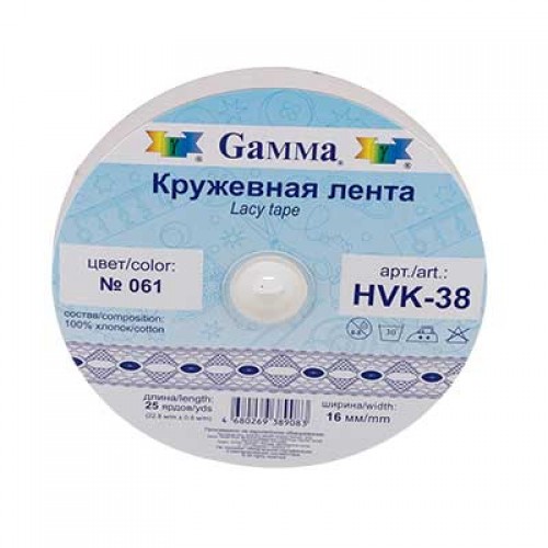 "Gamma"   кружевная лента   HVK-38   16 мм  22.8 м ± 0.5 м  СК/Распродажа №040 синий