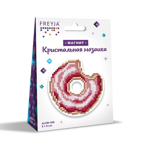 Кристальная (алмазная) мозаика  "ФРЕЯ" ALVM-008   магнит "Пончик" 9 х 9 см