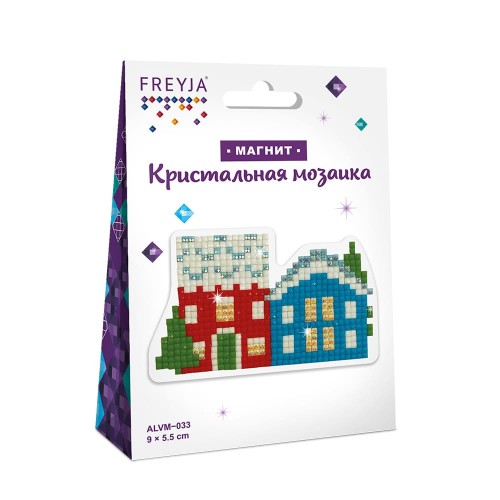 Кристальная (алмазная) мозаика  "ФРЕЯ" ALVM-033   магнит "Зимние домики" 9 х 5.5 см