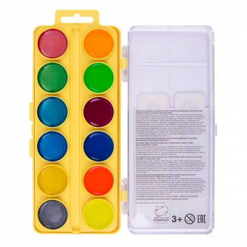 Краска акварель "Лео"   "Играй"   медовые, без кисти (двухъярусная)   LPW-0324   24 цв. 12 класс. + 6 флуор+6 перлам