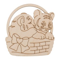 Заготовка для декорирования "Mr. Carving"   ВД-989   Подвеска "Тигрята в корзине"   фанера   9  х 8.5 х  0.3 см .