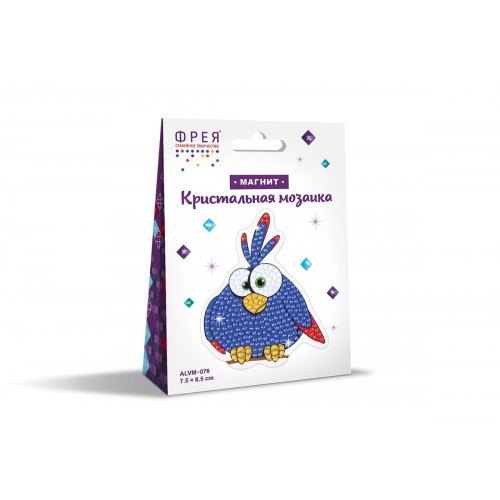 Кристальная (алмазная) мозаика  "ФРЕЯ" ALVM-076   магнит "Синяя птичка" 7.5 х 8.5 см