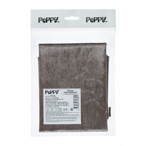 "PEPPY"   Плюш "винтажный"   PCVL   ФАСОВКА   48 x 48 см  250 г/кв.м ± 5   100\% полиэстер 09 серый