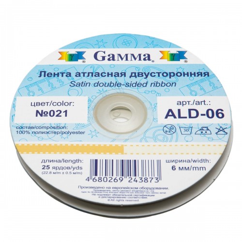 Лента атласная 6 мм ( 1/4 ")  "Gamma"   ALD-06   двухстор.   22.8 м ± 0.5 м №021 бл.бежевый/бежевый
