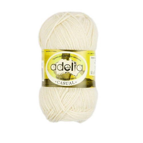 Пряжа ADELIA "CASUAL"   72\% хлопок, 28\% акрил   10 шт. х  50 г  130 м ± 6 м №02 БЕЛЫЙ